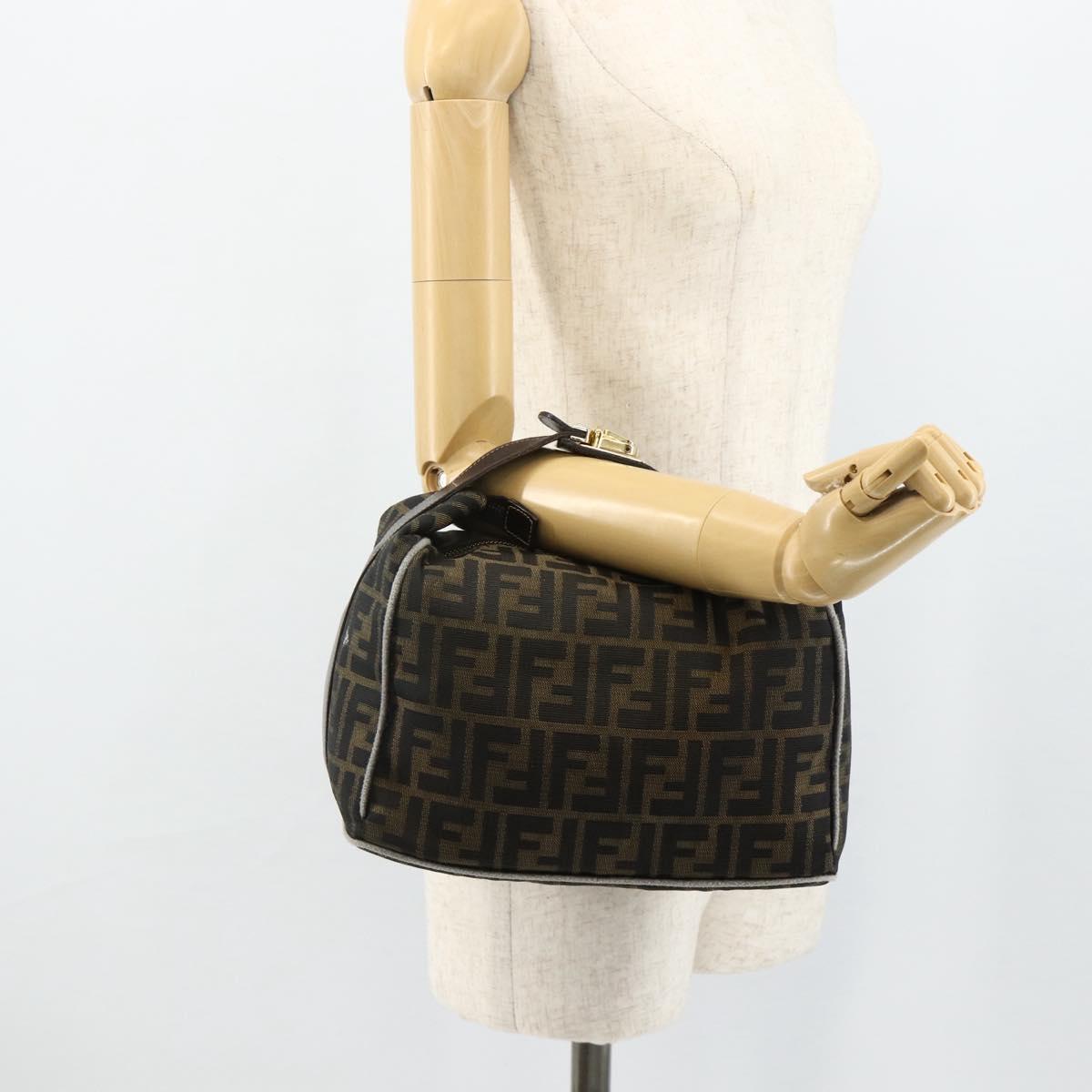 FENDI Zucca Canvas Vanity Pouch Brown Black Auth 178043