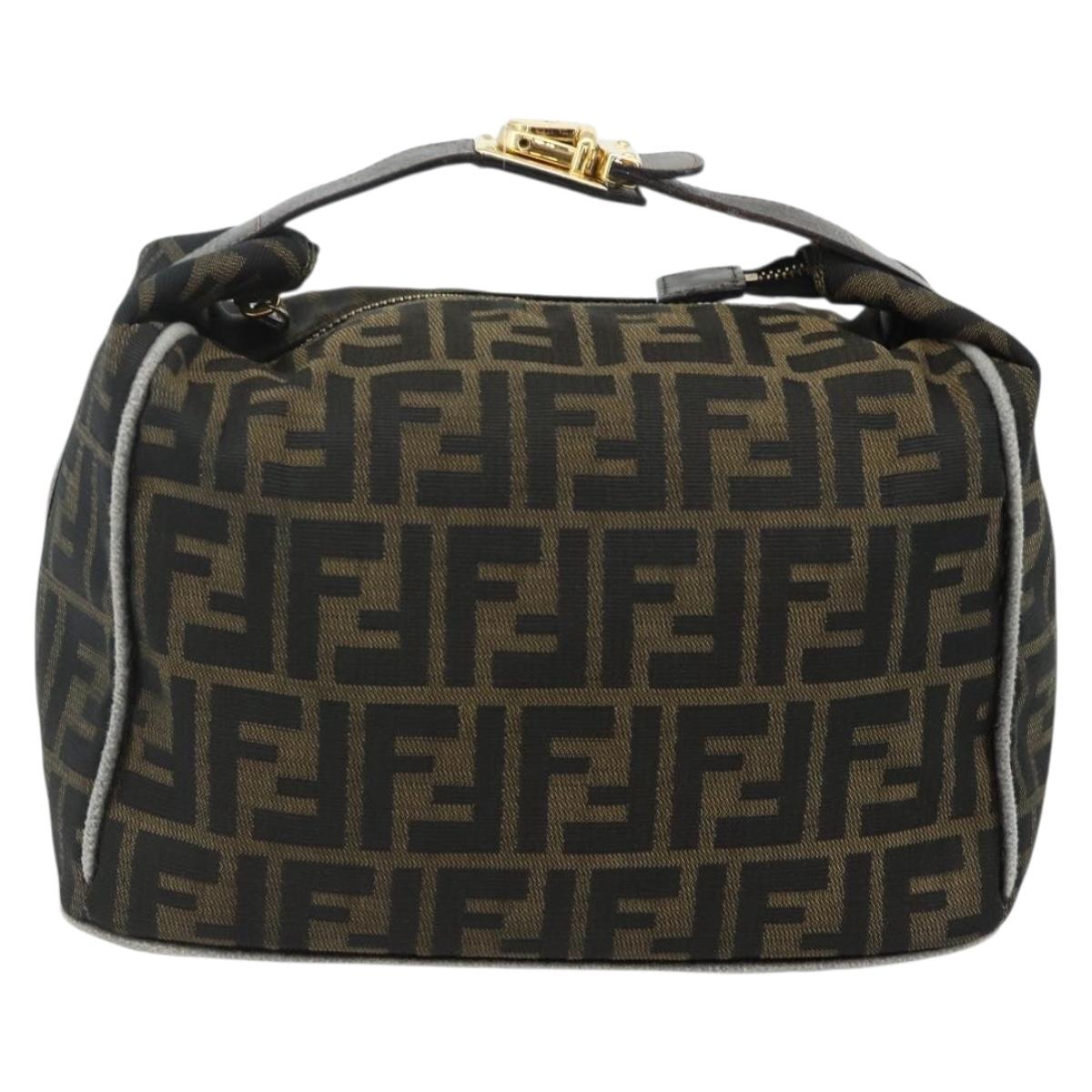 FENDI Zucca Canvas Vanity Pouch Brown Black Auth 178043