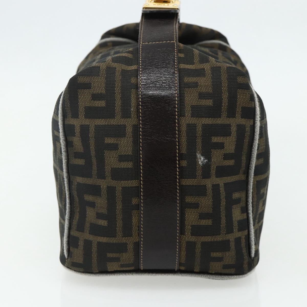 FENDI Zucca Canvas Vanity Pouch Brown Black Auth 178043