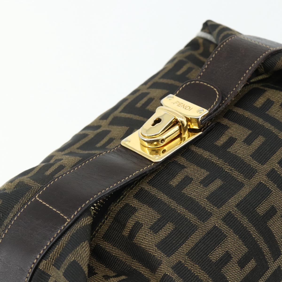 FENDI Zucca Canvas Vanity Pouch Brown Black Auth 178043