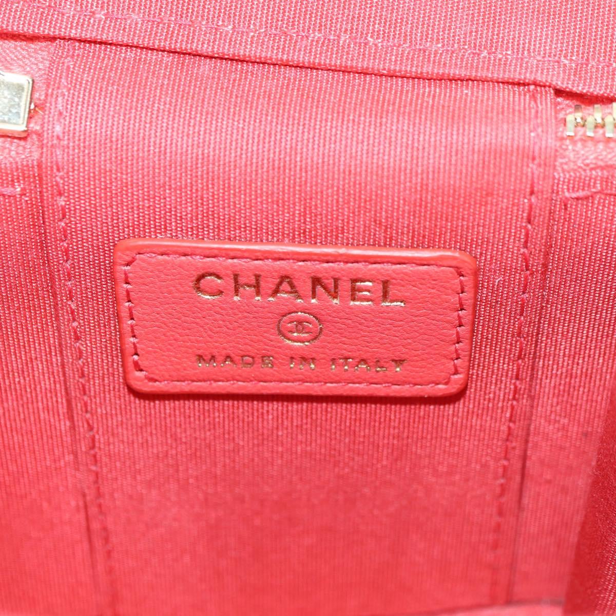 CHANEL Chain Vanity Shoulder Bag Raffia Red Gold CC Auth 178044SM