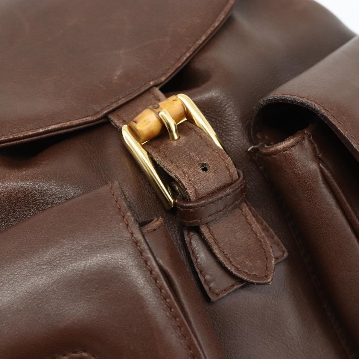 GUCCI Bamboo Backpack Leather Brown Gold 003 58 0016 Auth 178057
