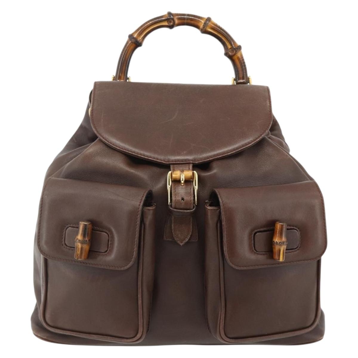 GUCCI Bamboo Backpack Leather Brown Gold 003 58 0016 Auth 178057