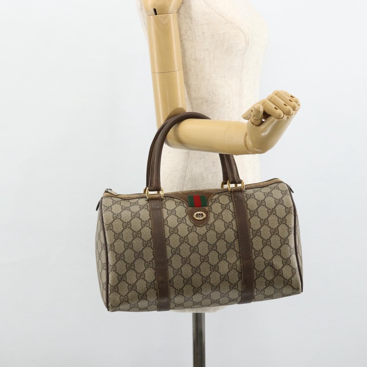 GUCCI GG Supreme Web Sherry Line Boston Bag PVC Beige Red 40 02 007 Auth 178058