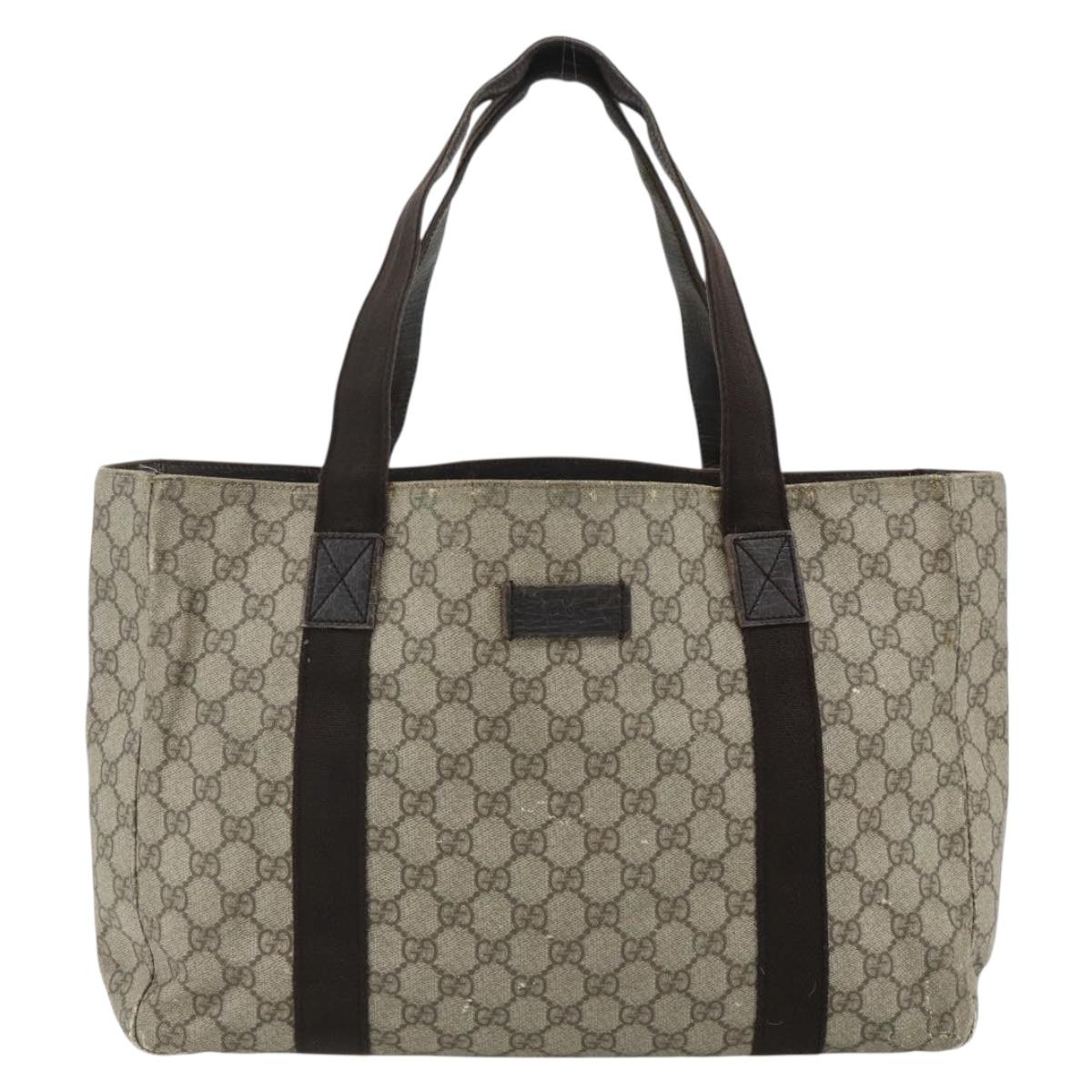 GUCCI GG Supreme Tote Bag PVC Beige Silver 141624 Auth 178059