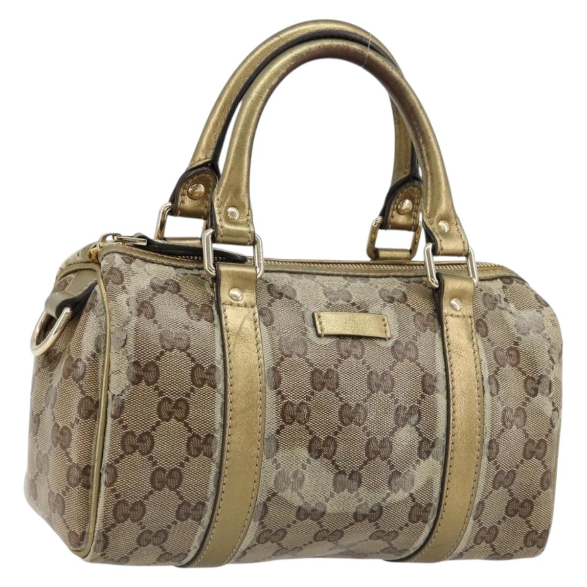 GUCCI GG Crystal Mini Boston Bag Coated Canvas Beige Gold 193604 Auth 178062