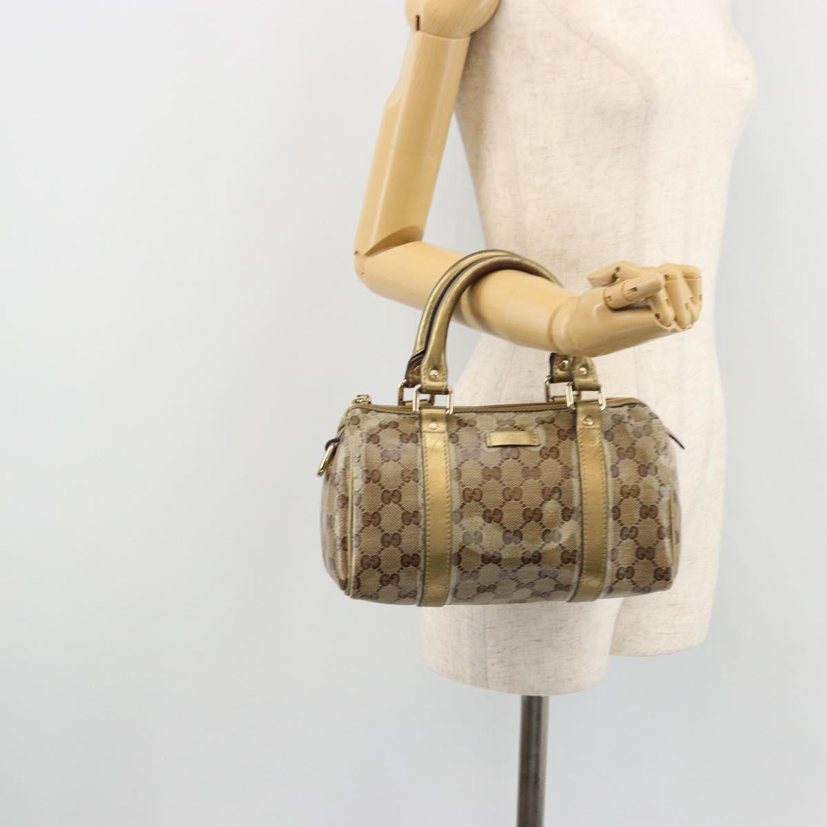 GUCCI GG Crystal Mini Boston Bag Coated Canvas Beige Gold 193604 Auth 178062