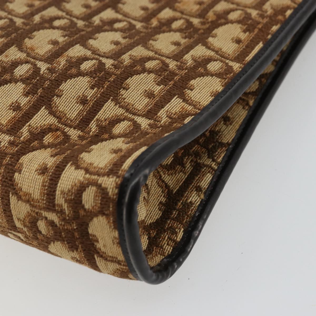 Christian Dior Trotter Canvas Shoulder Bag Beige Gold Auth 178063