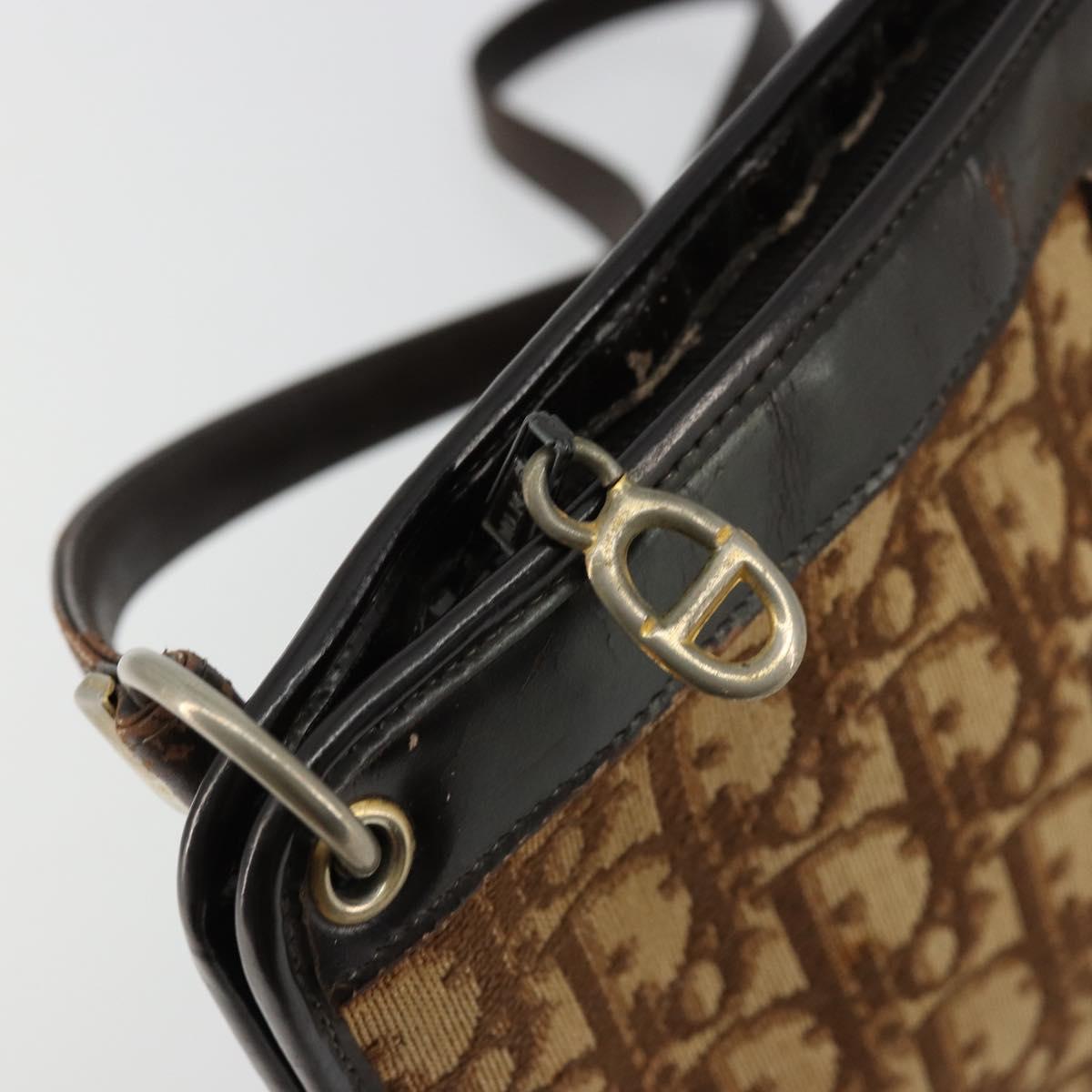 Christian Dior Trotter Canvas Shoulder Bag Beige Gold Auth 178063