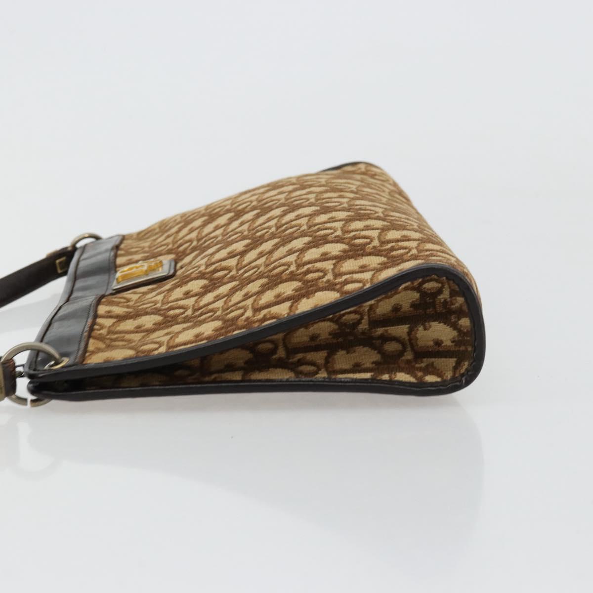 Christian Dior Trotter Canvas Shoulder Bag Beige Gold Auth 178063