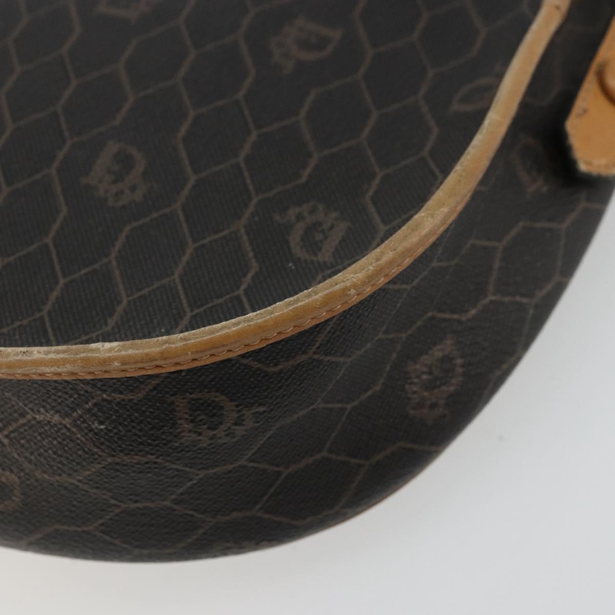 Christian Dior Honeycomb Canvas Shoulder Bag PVC Black Gold Auth 178065