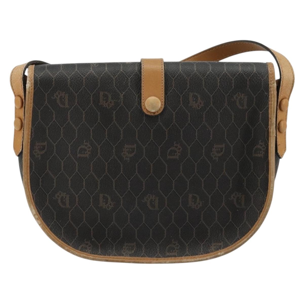 Christian Dior Honeycomb Canvas Shoulder Bag PVC Black Gold Auth 178065