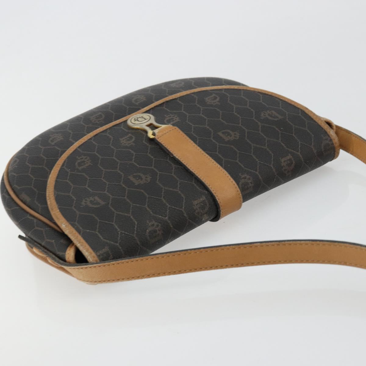 Christian Dior Honeycomb Canvas Shoulder Bag PVC Black Gold Auth 178065