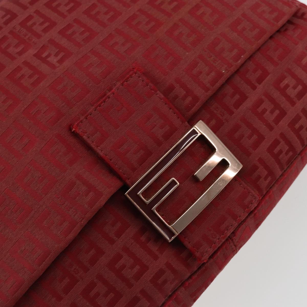 FENDI Zucchino Canvas Mamma Baguette Shoulder Bag Red Gold Auth 178066V
