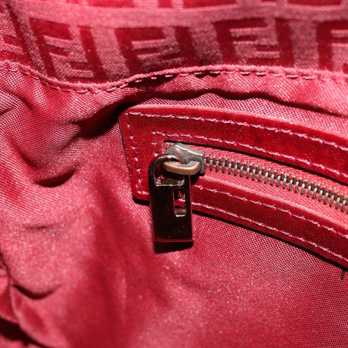 FENDI Zucchino Canvas Mamma Baguette Shoulder Bag Red Gold Auth 178066V
