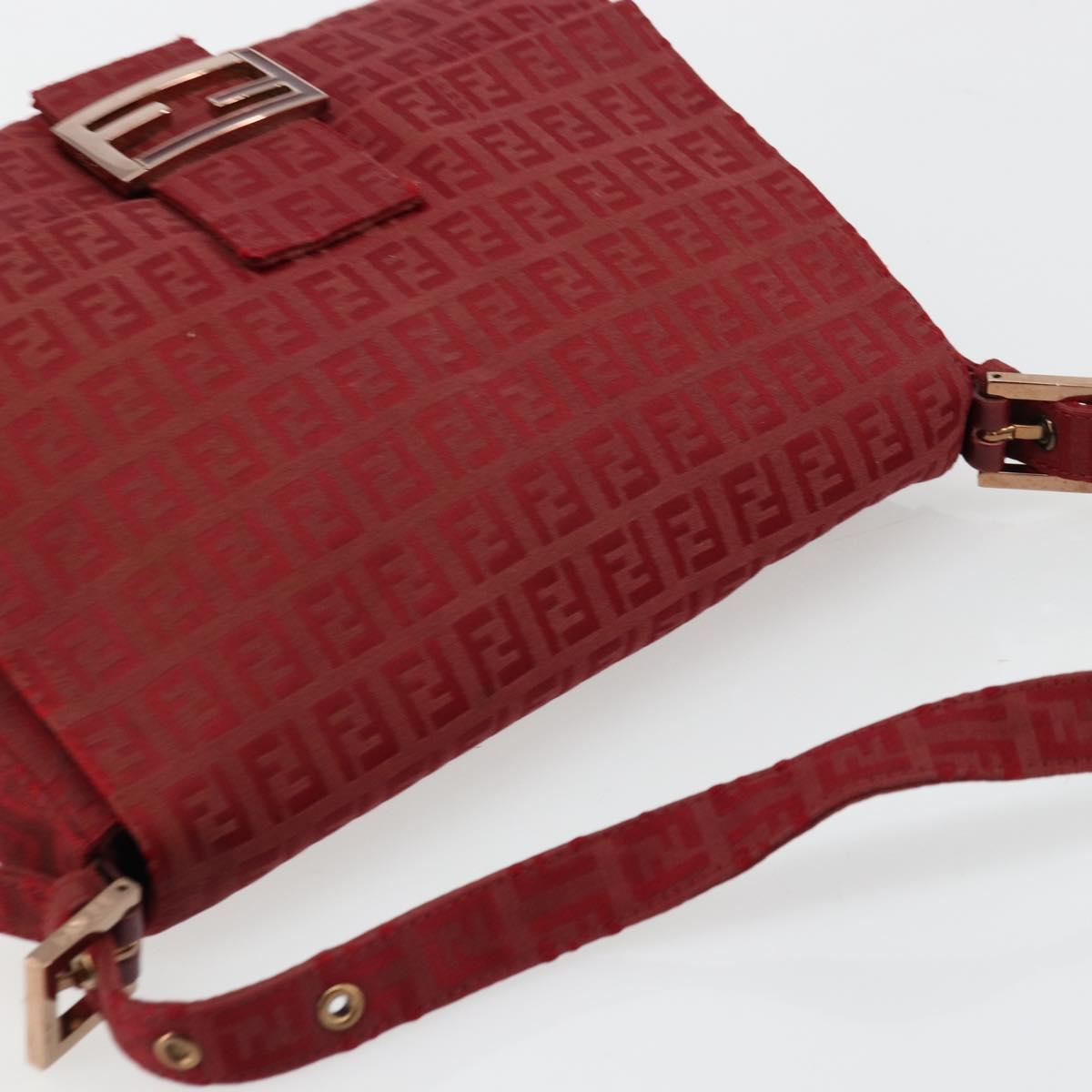 FENDI Zucchino Canvas Mamma Baguette Shoulder Bag Red Gold Auth 178066V
