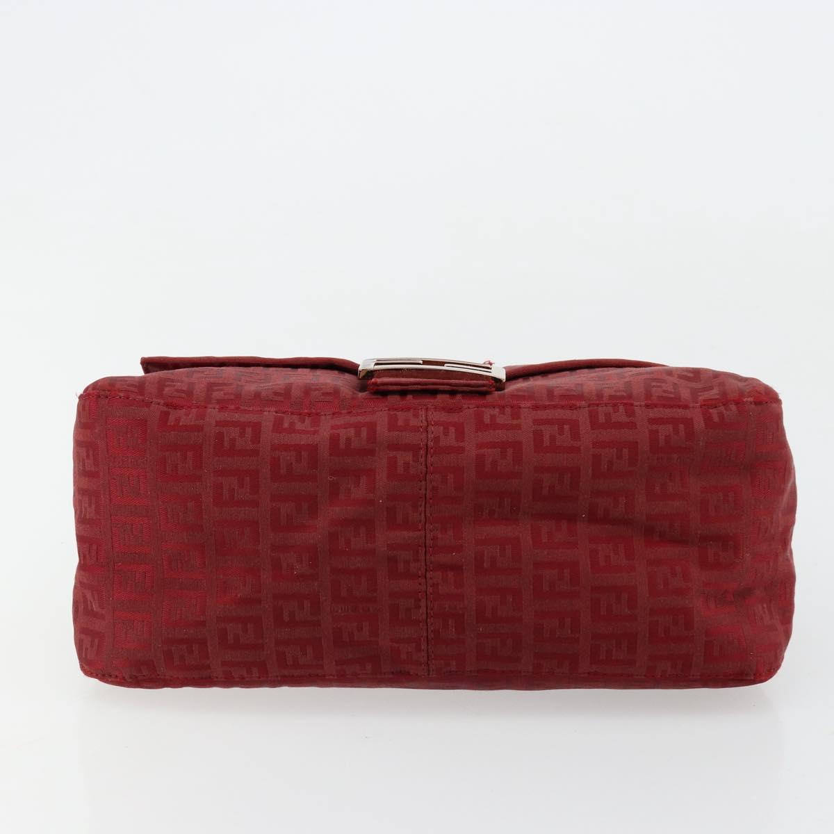 FENDI Zucchino Canvas Mamma Baguette Shoulder Bag Red Gold Auth 178066V