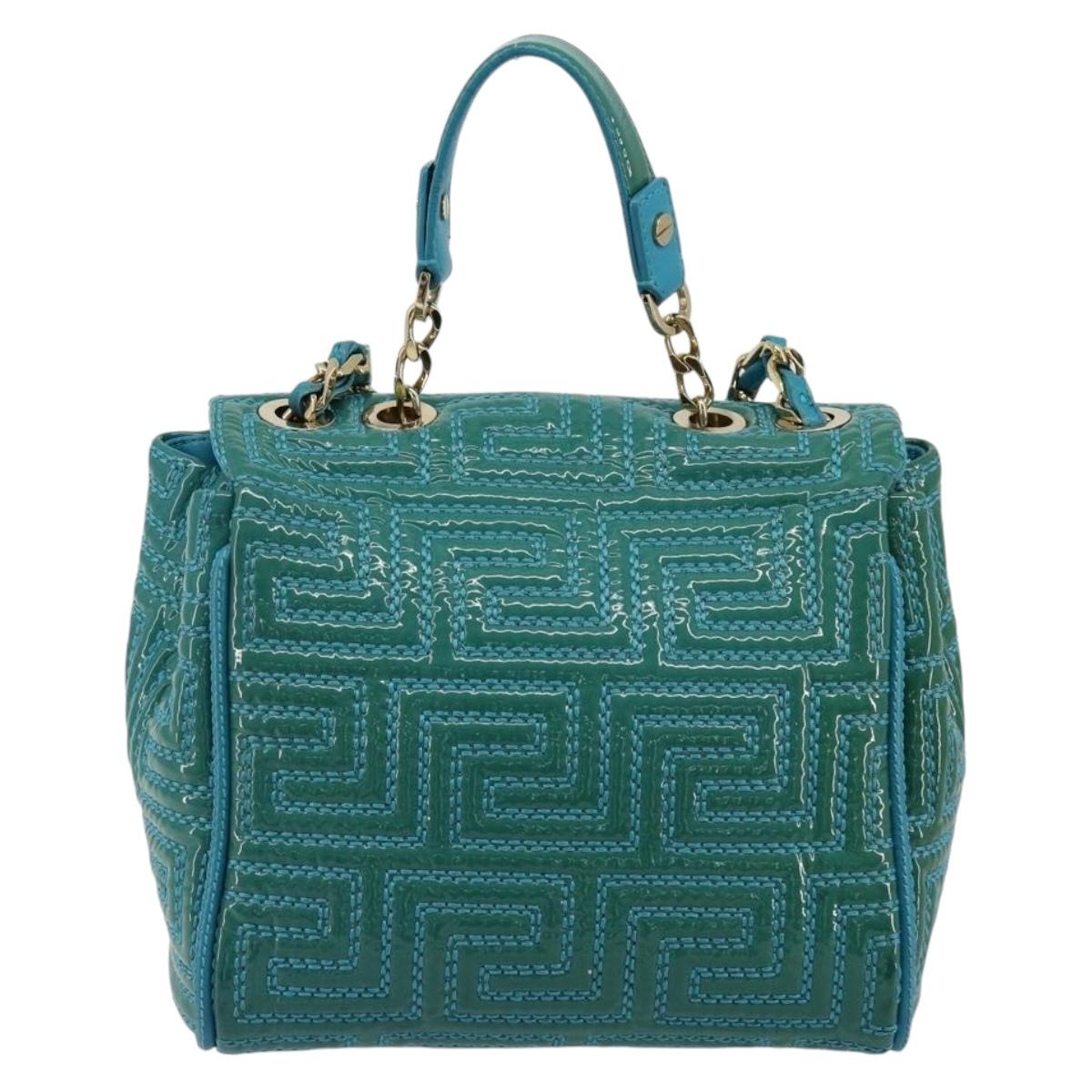 Gianni Versace Chain Shoulder Bag Patent leather 2way Green Gold Auth 178068A