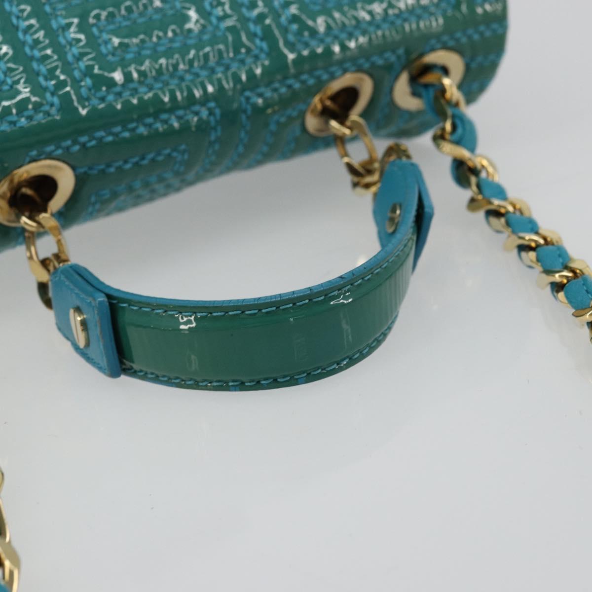 Gianni Versace Chain Shoulder Bag Patent leather 2way Green Gold Auth 178068A
