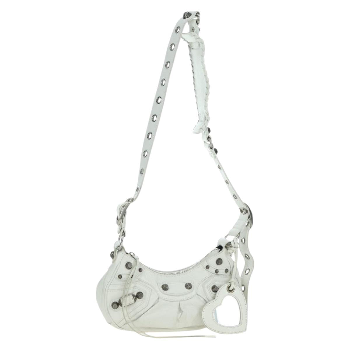 BALENCIAGA Luca Goal XS Shoulder Bag Leather White Silver 671309 Auth 178072SAM
