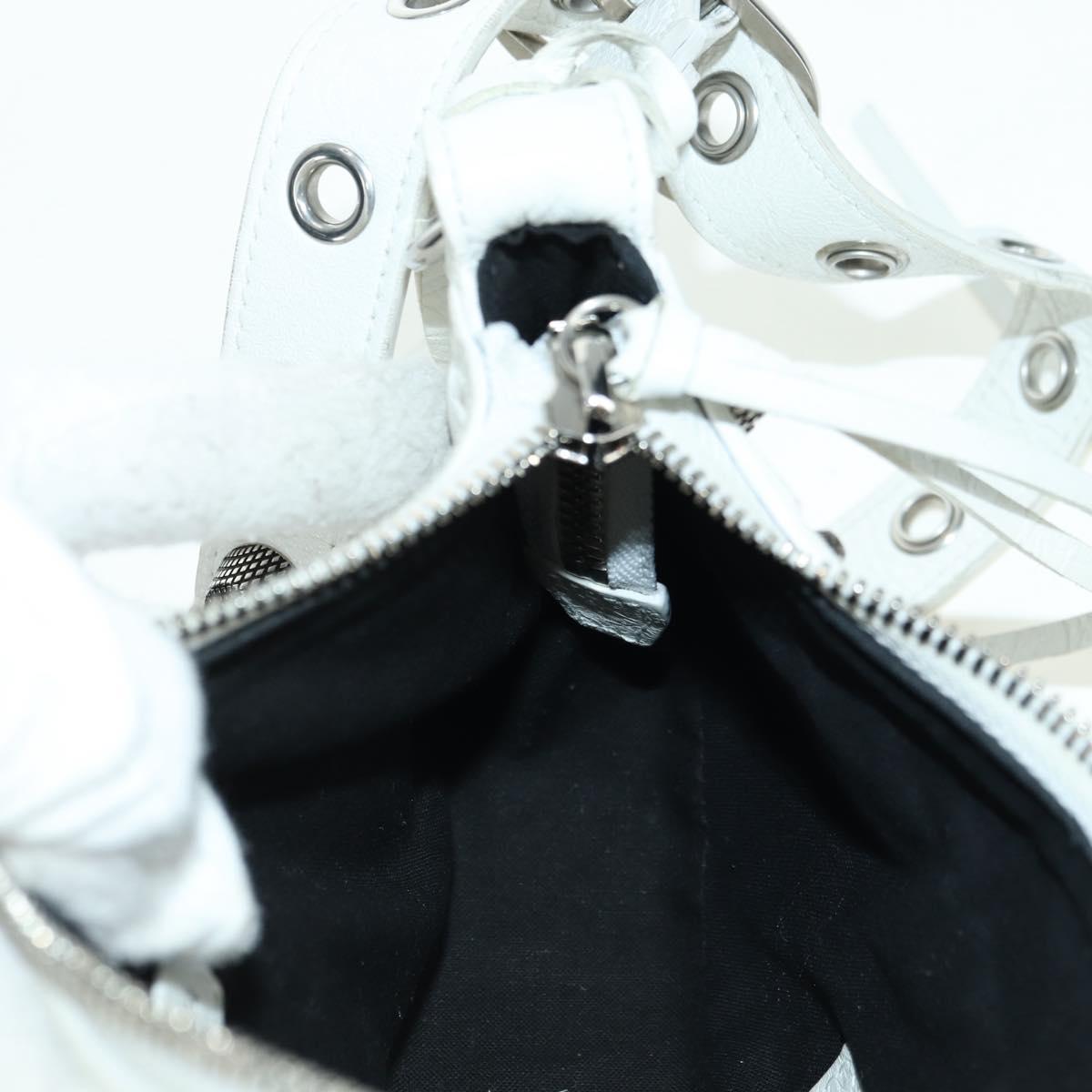 BALENCIAGA Luca Goal XS Shoulder Bag Leather White Silver 671309 Auth 178072SAM