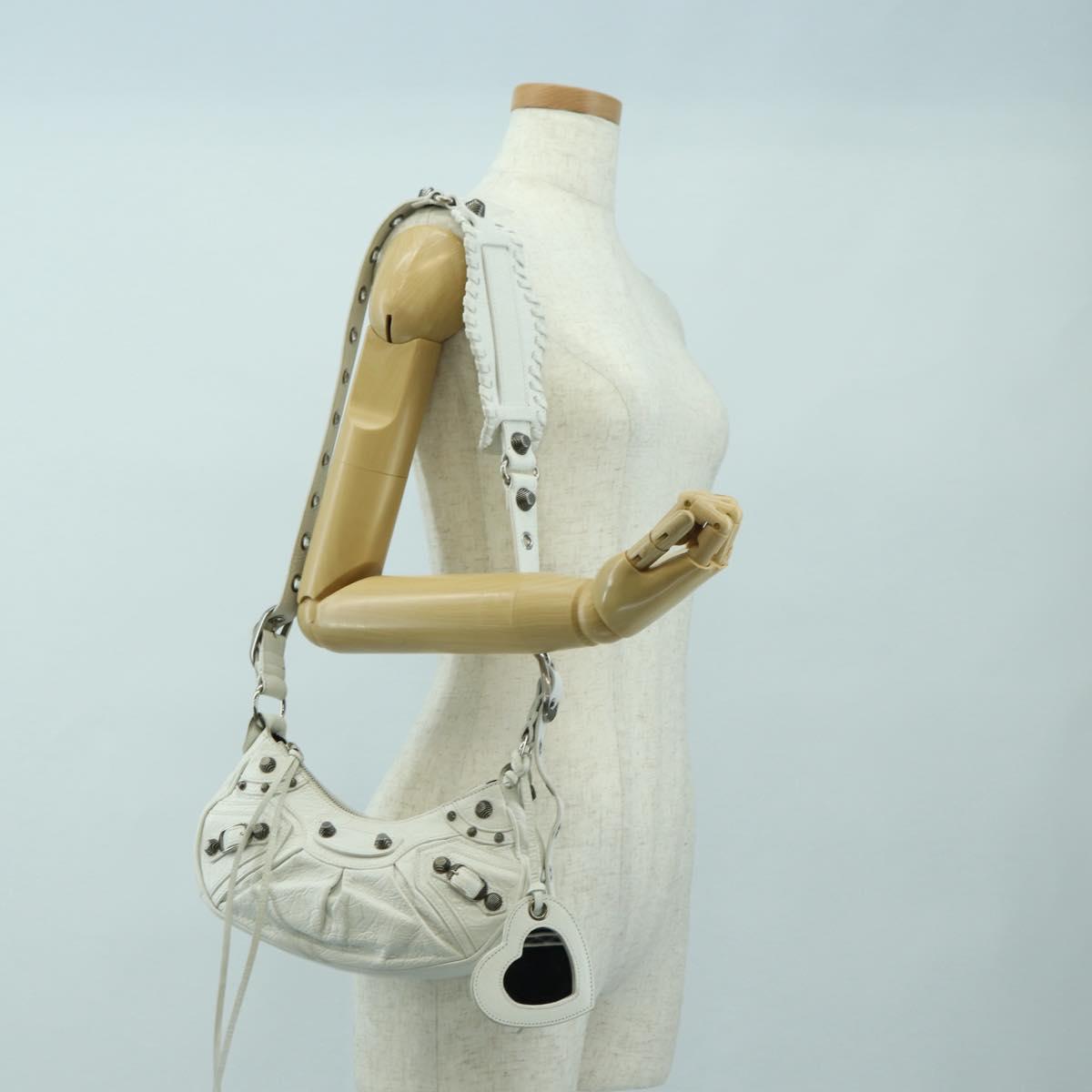 BALENCIAGA Luca Goal XS Shoulder Bag Leather White Silver 671309 Auth 178072SAM