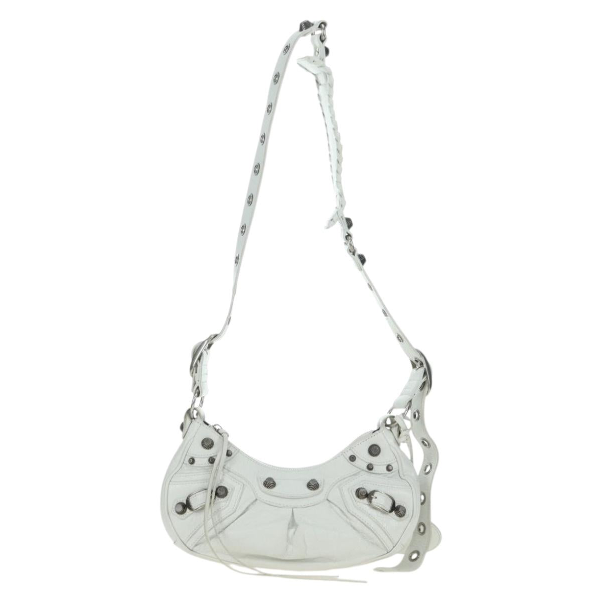 BALENCIAGA Luca Goal XS Shoulder Bag Leather White Silver 671309 Auth 178072SAM
