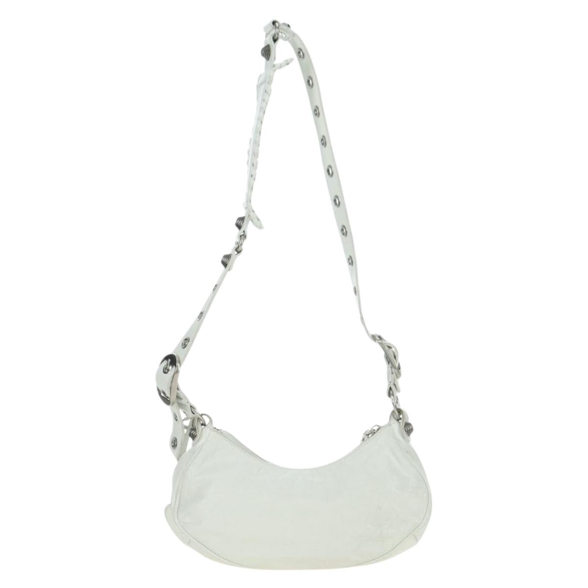 BALENCIAGA Luca Goal XS Shoulder Bag Leather White Silver 671309 Auth 178072SAM