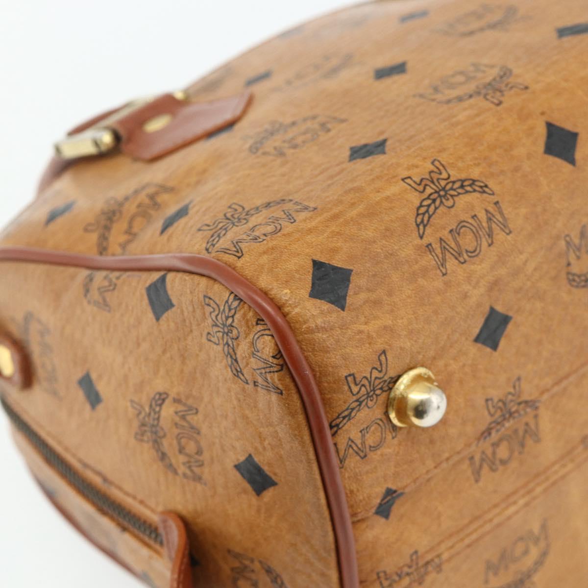 MCM Logogram Vicetos Boston Bag PVC Brown Gold Auth 178073A