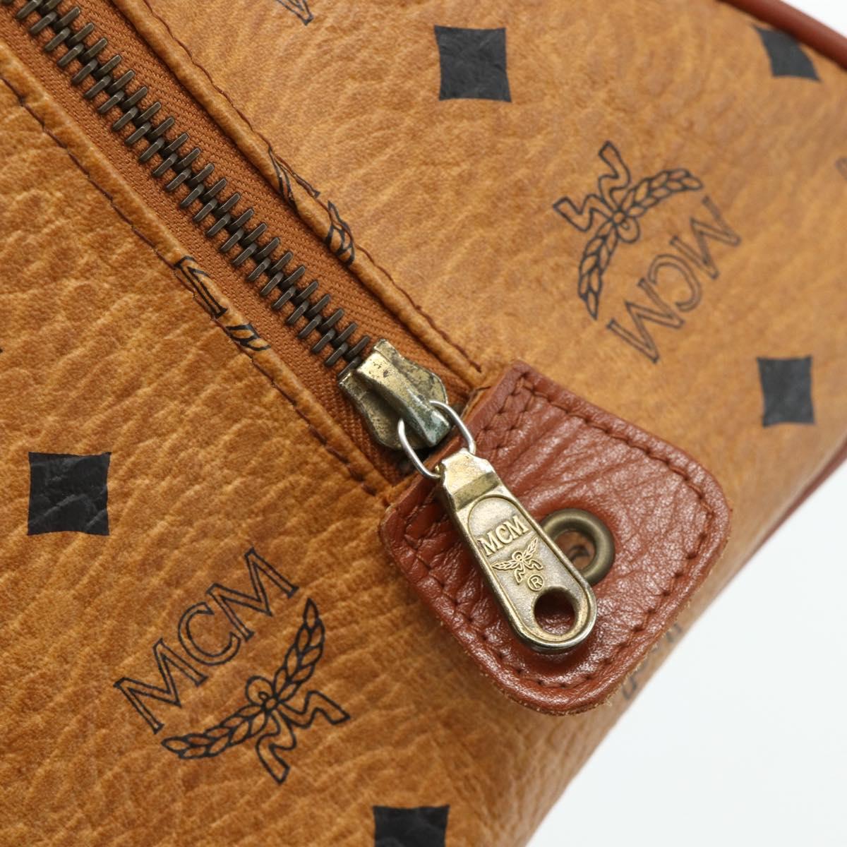 MCM Logogram Vicetos Boston Bag PVC Brown Gold Auth 178073A