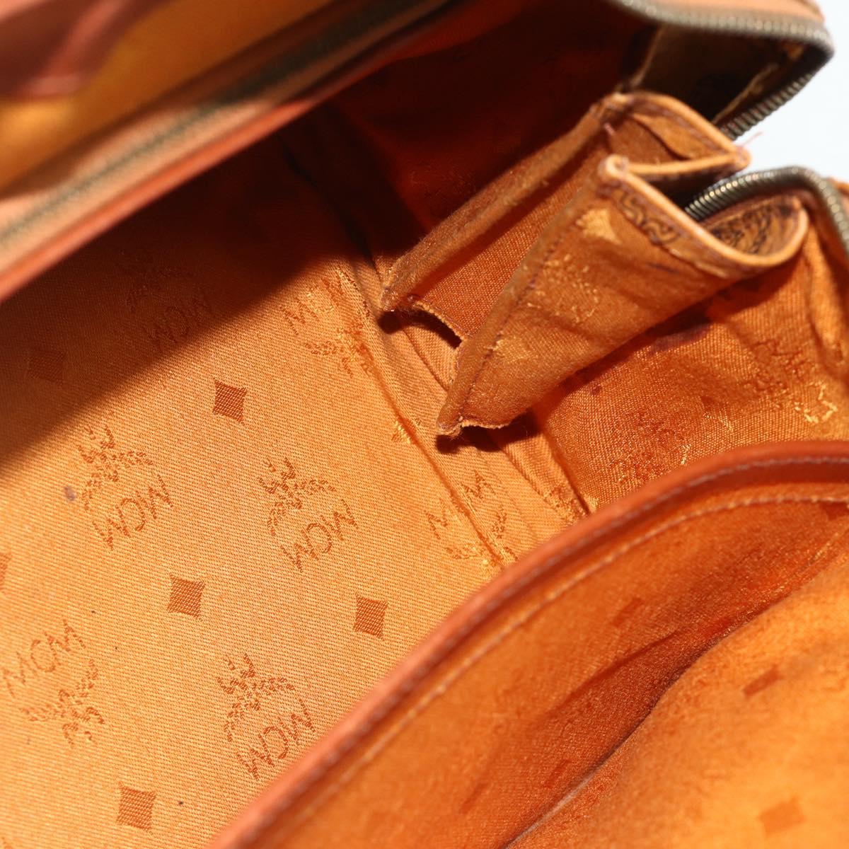 MCM Logogram Vicetos Boston Bag PVC Brown Gold Auth 178073A