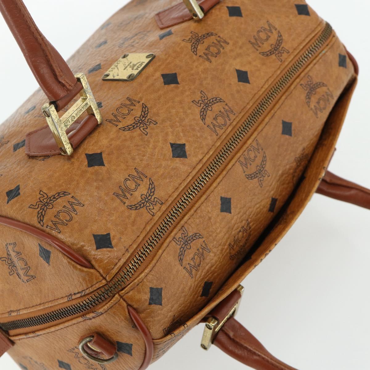 MCM Logogram Vicetos Boston Bag PVC Brown Gold Auth 178073A