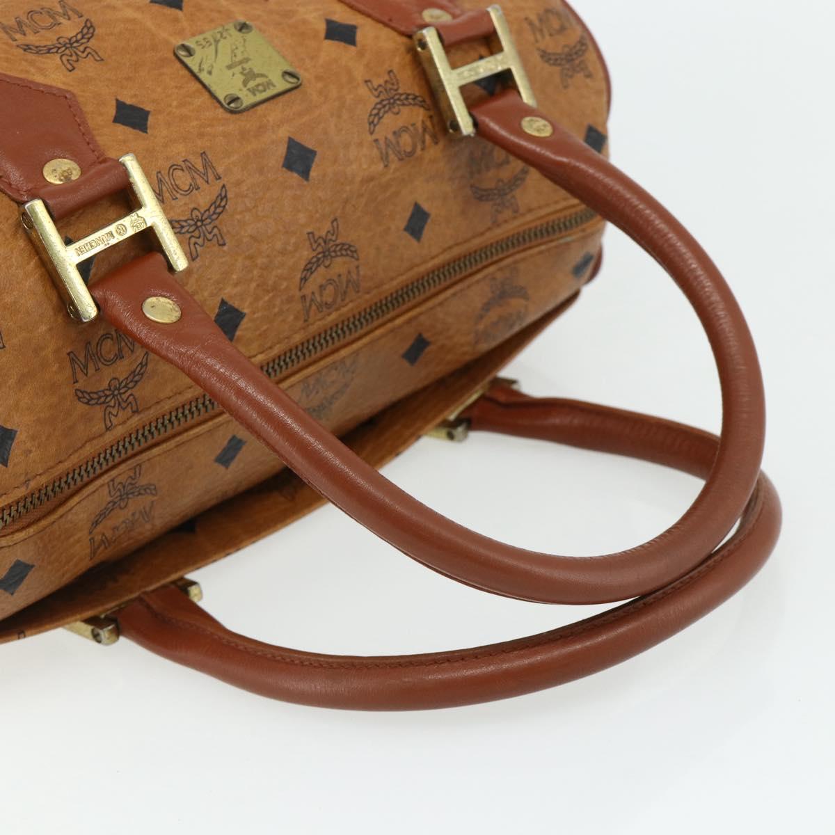 MCM Logogram Vicetos Boston Bag PVC Brown Gold Auth 178073A