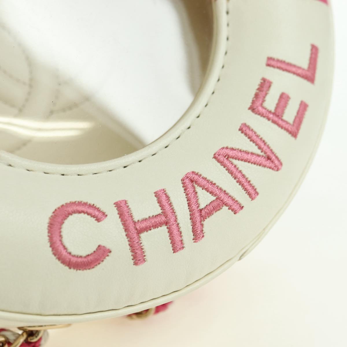 CHANEL Matelasse Cruise Line Chain Bag Leather White Gold CC Auth 178074SM