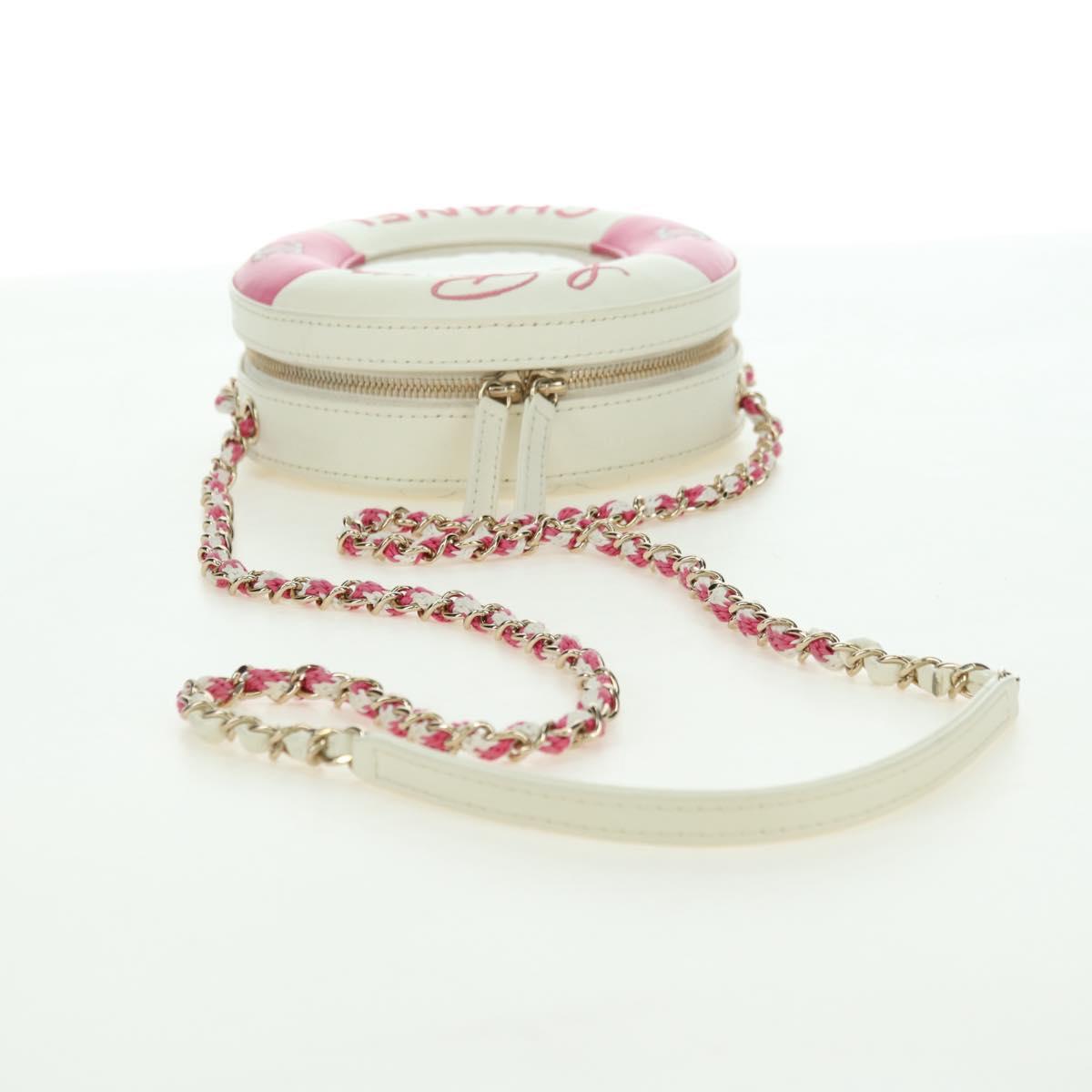 CHANEL Matelasse Cruise Line Chain Bag Leather White Gold CC Auth 178074SM