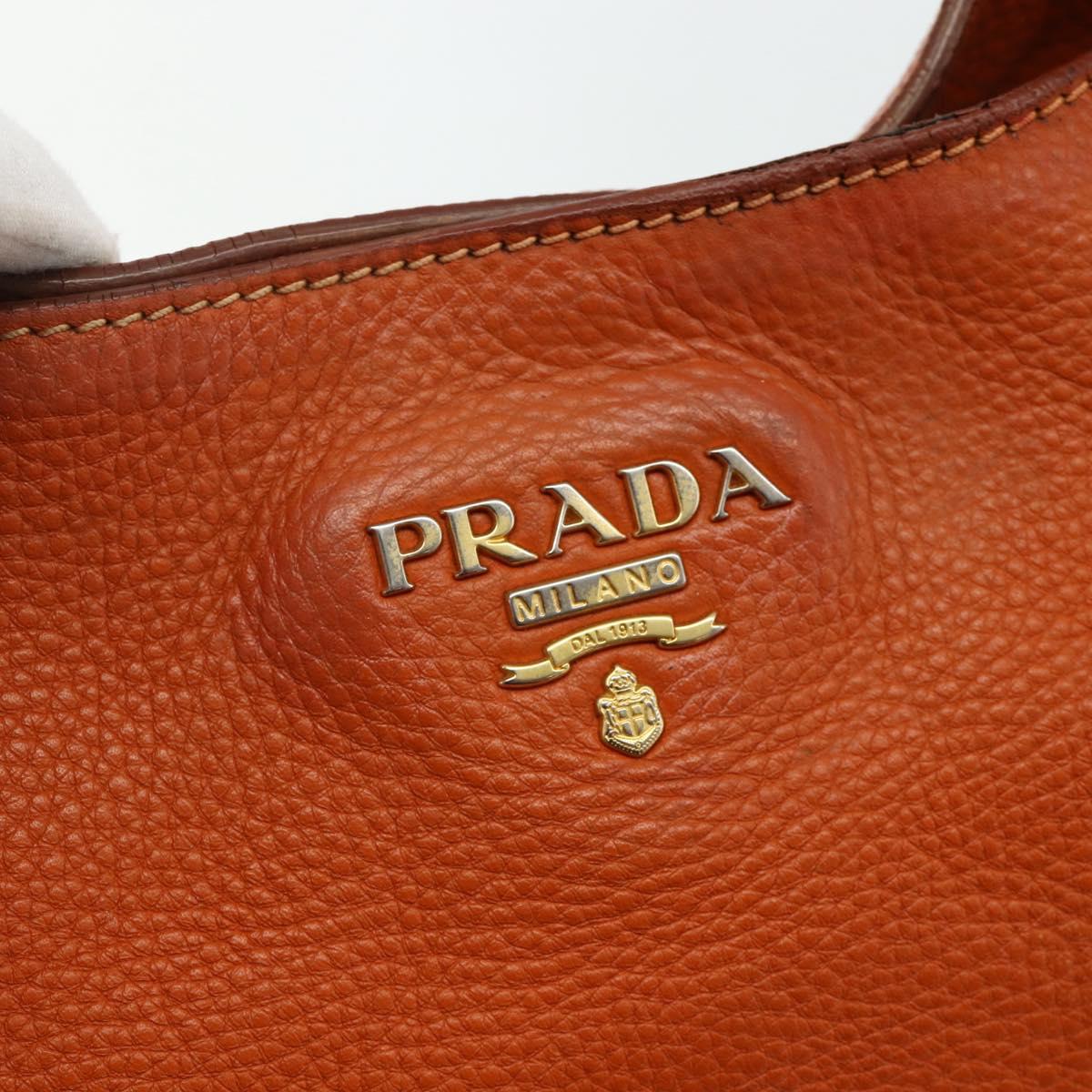 PRADA Shoulder Bag Leather Orange Gold Auth 178079A