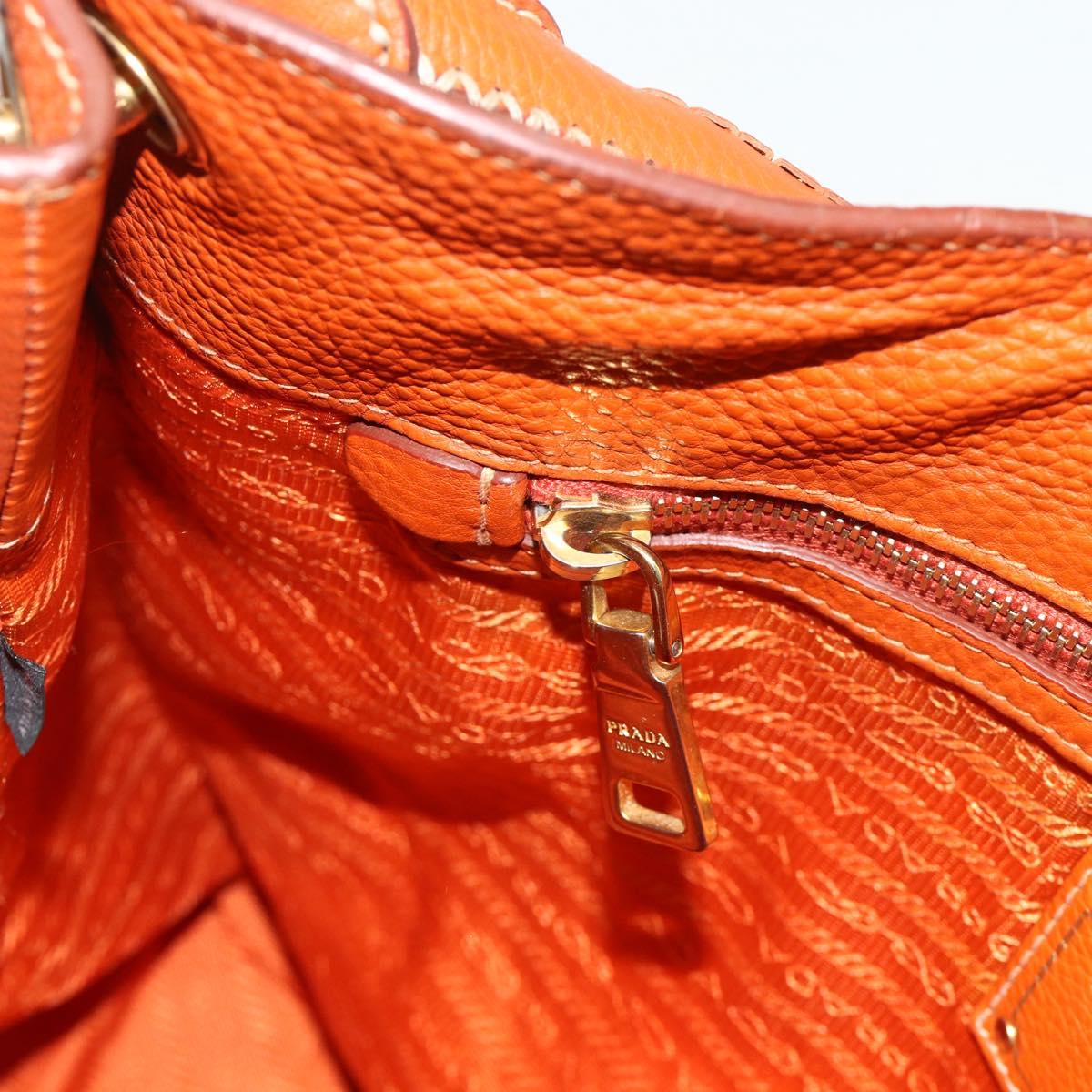 PRADA Shoulder Bag Leather Orange Gold Auth 178079A