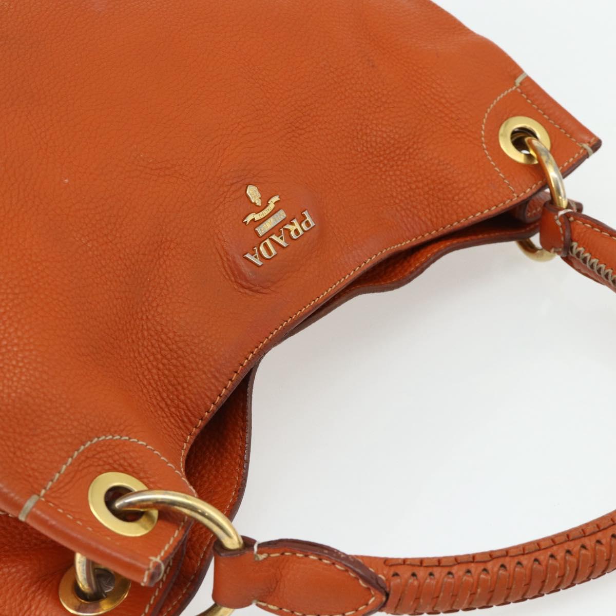 PRADA Shoulder Bag Leather Orange Gold Auth 178079A