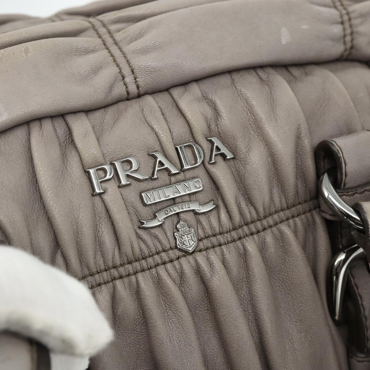 PRADA Gathered Hand Bag Leather 2way Gray Silver Auth 178080A
