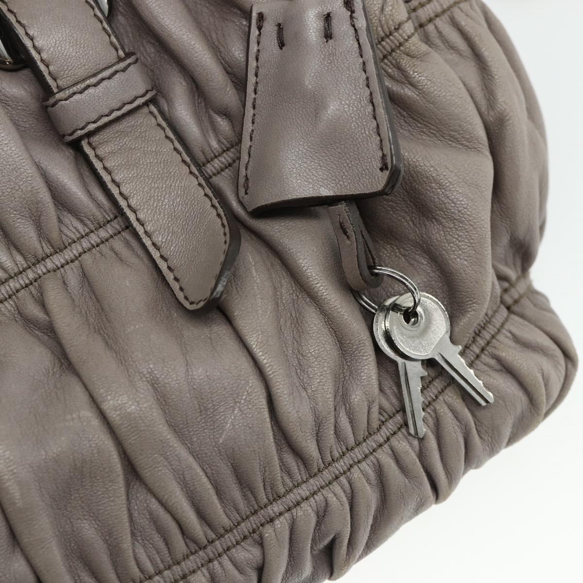 PRADA Gathered Hand Bag Leather 2way Gray Silver Auth 178080A
