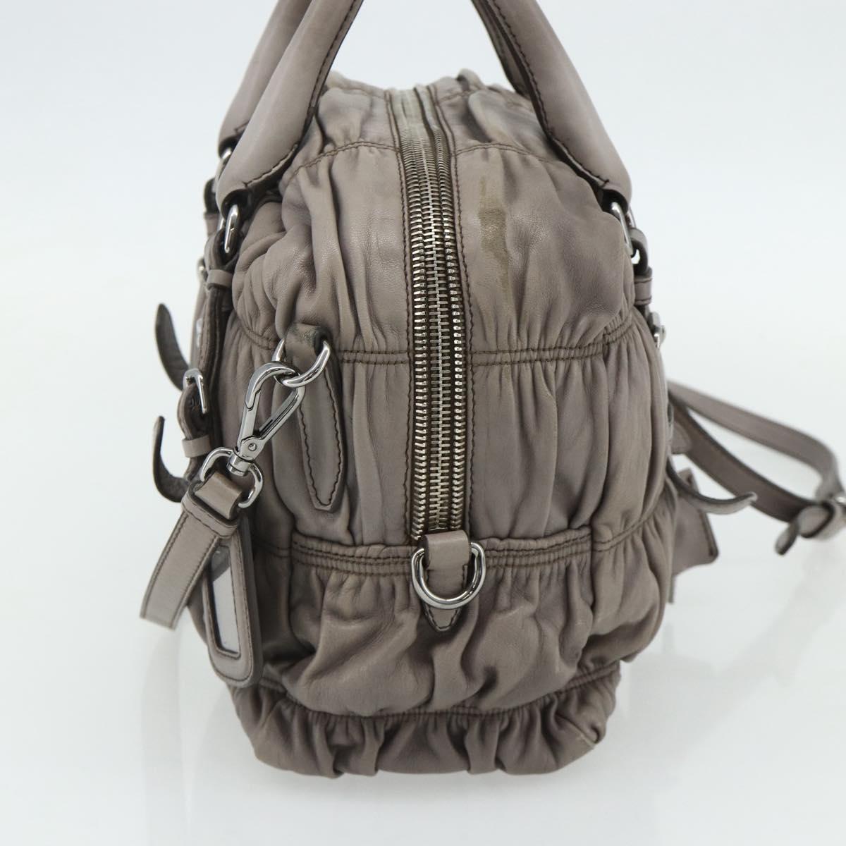 PRADA Gathered Hand Bag Leather 2way Gray Silver Auth 178080A