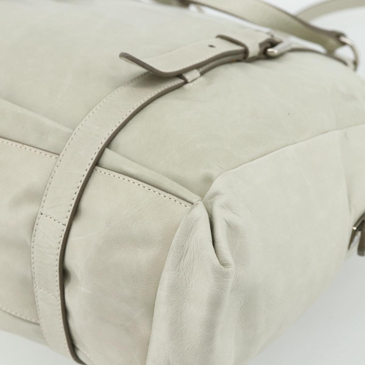 PRADA Tote Bag Leather Ivory Silver Auth 178082A