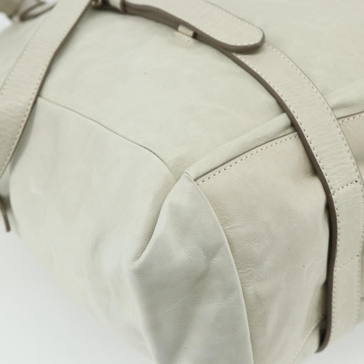 PRADA Tote Bag Leather Ivory Silver Auth 178082A