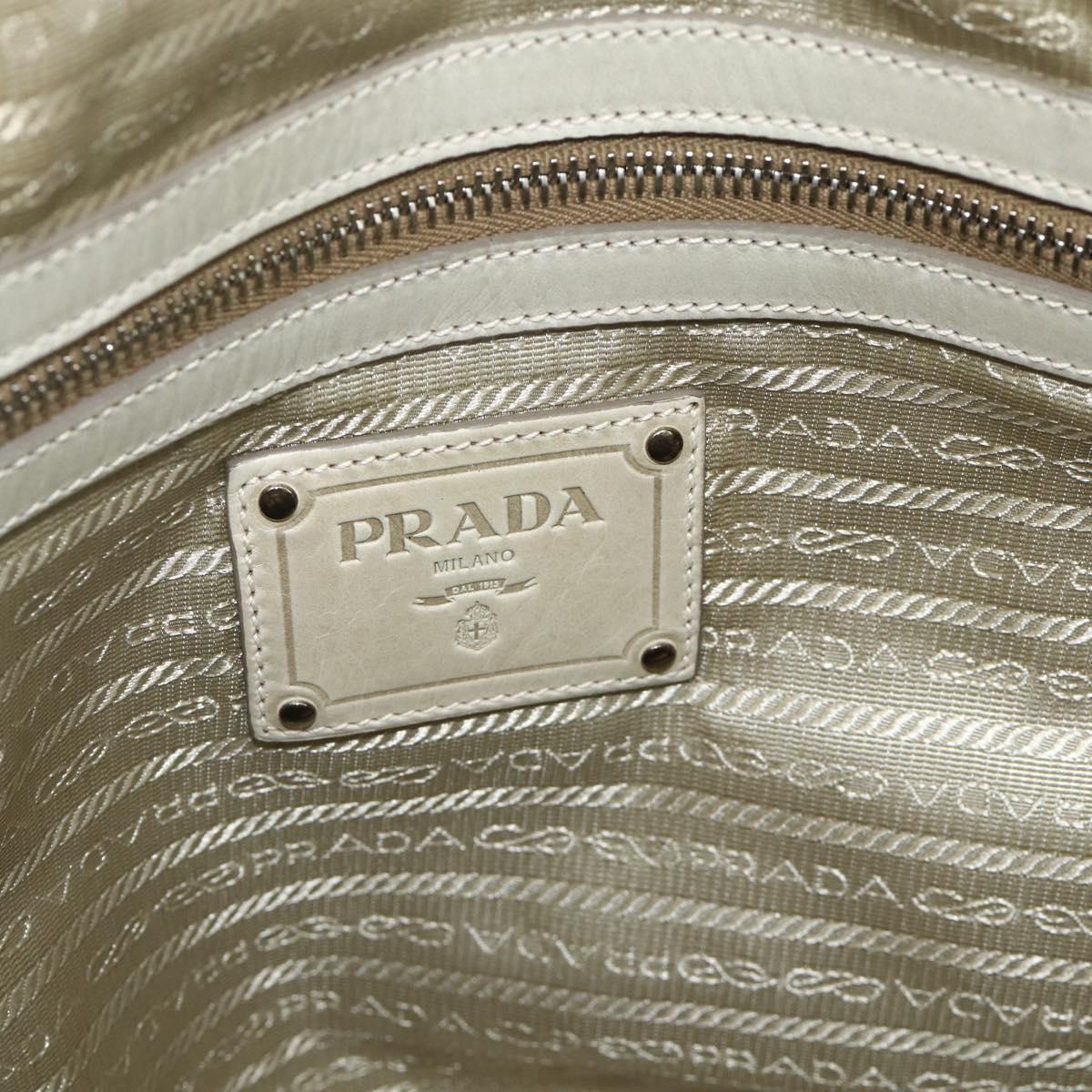 PRADA Tote Bag Leather Ivory Silver Auth 178082A