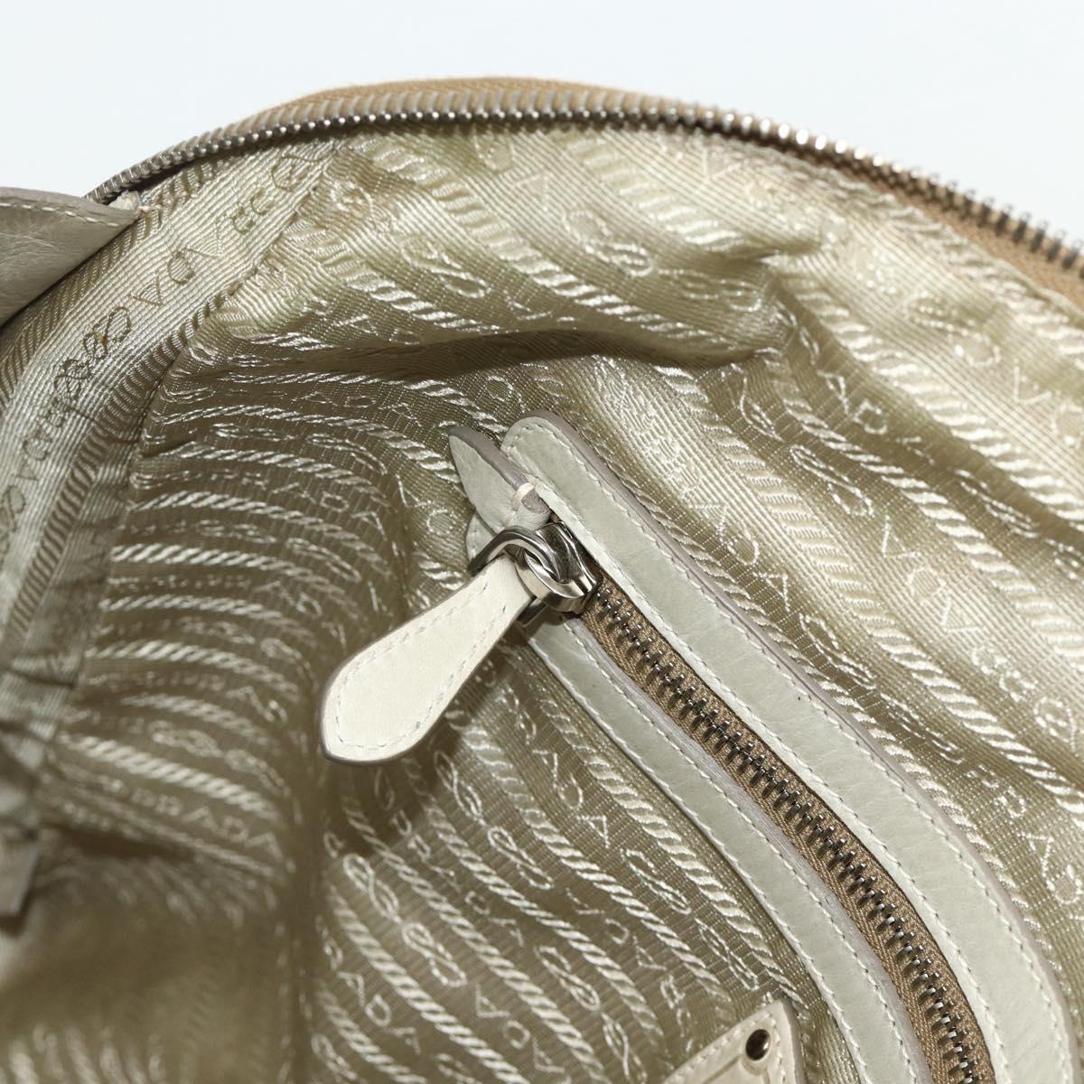 PRADA Tote Bag Leather Ivory Silver Auth 178082A