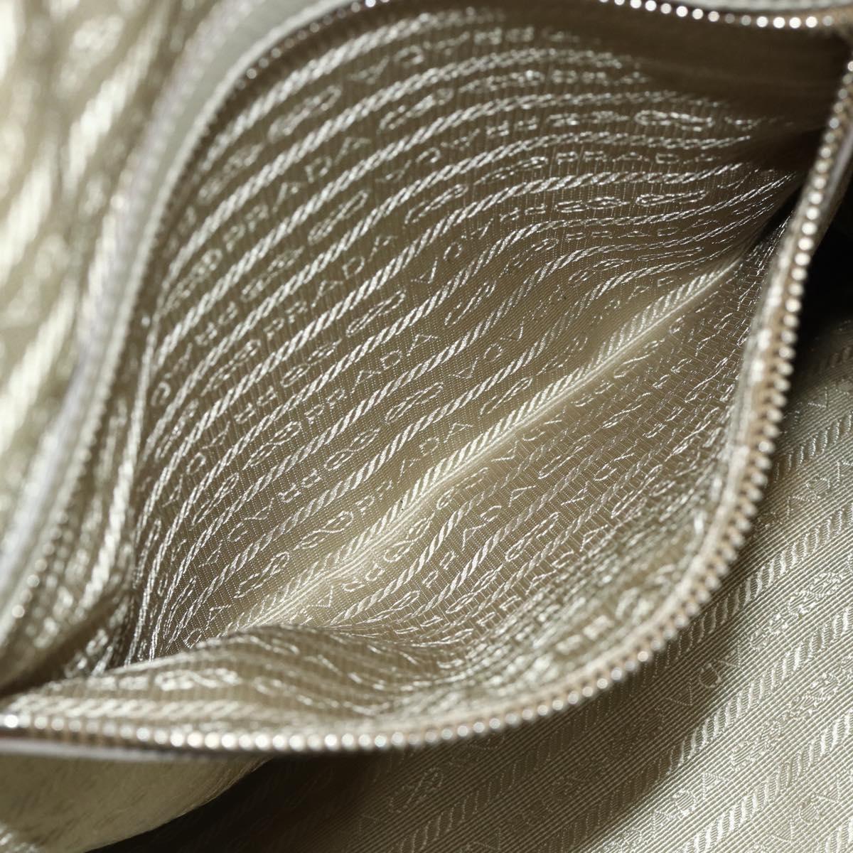 PRADA Tote Bag Leather Ivory Silver Auth 178082A