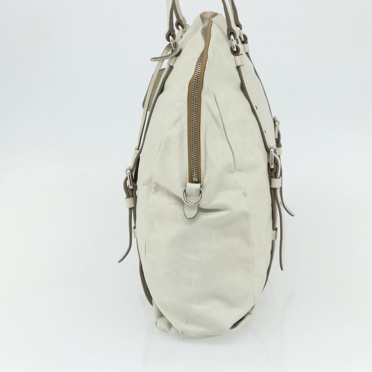 PRADA Tote Bag Leather Ivory Silver Auth 178082A