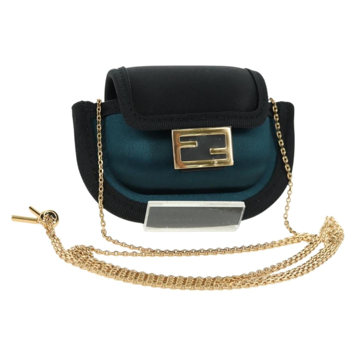 FENDI Picobucket AirPods Case Neck Pouch Bag Satin Black Gold Auth 178091M