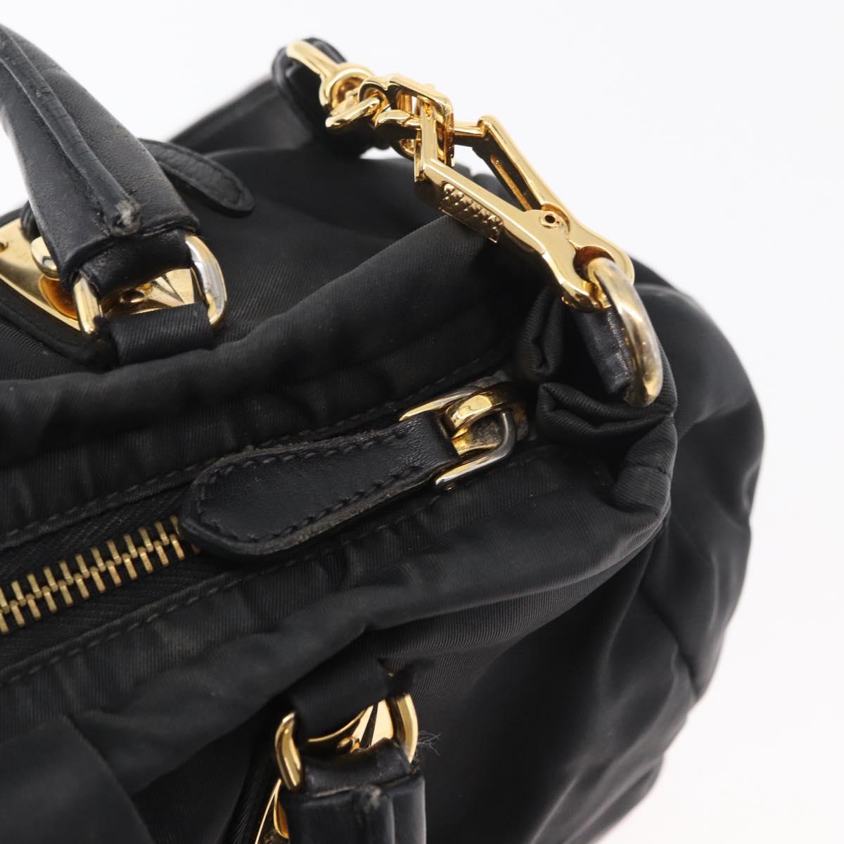 PRADA Hand Bag Nylon 2way Black Gold Auth 178100