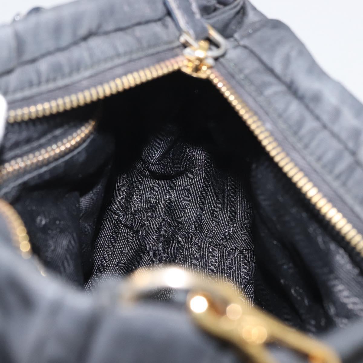 PRADA Hand Bag Nylon 2way Black Gold Auth 178100